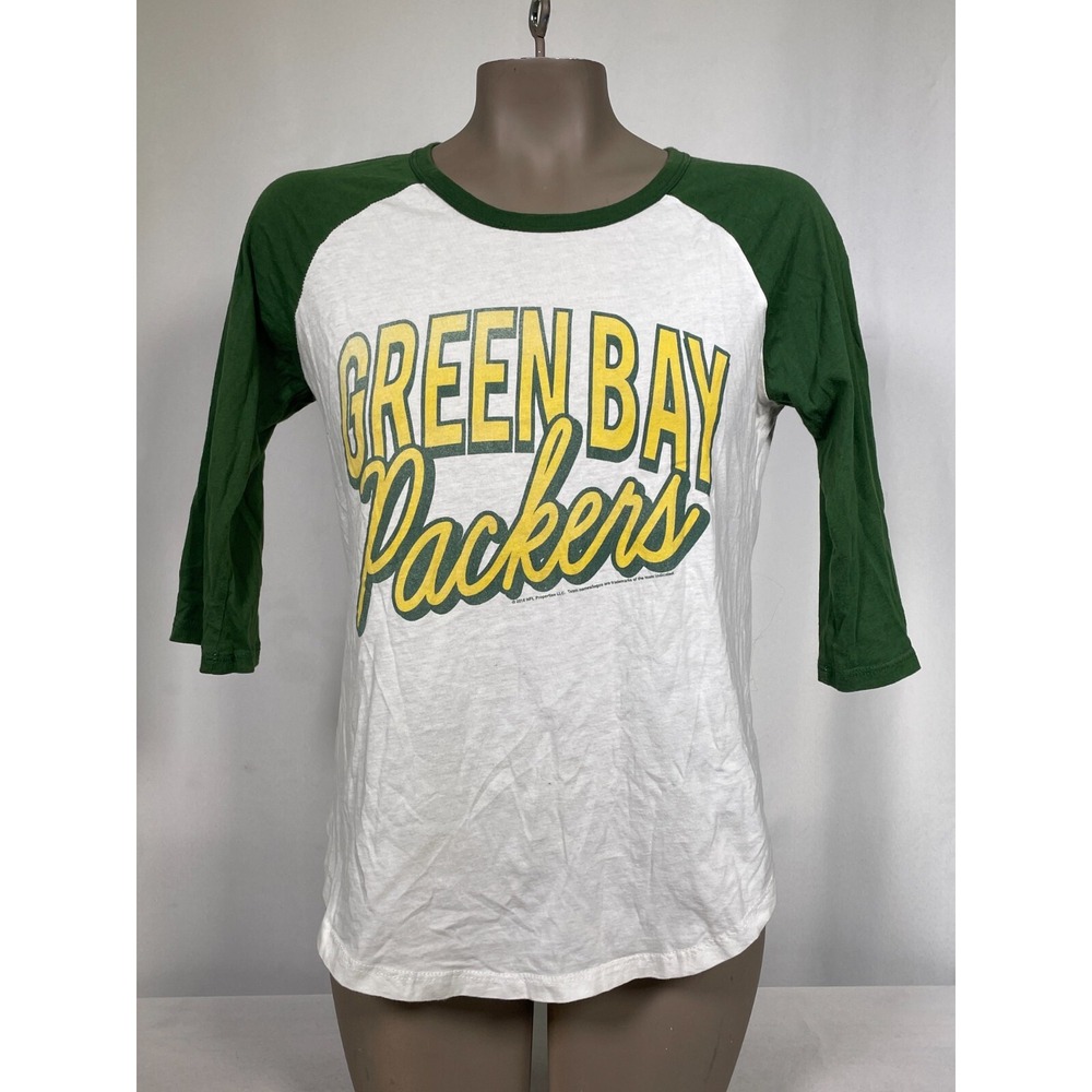 Green Bay Packers NFL Junk Food Raglan 3/4 Sleeve White T-Shirt Women's MEDIUM